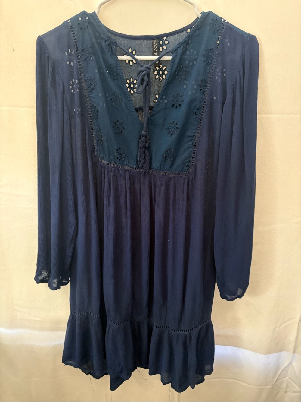 Women's Navy Embroidered Peasant Blouse